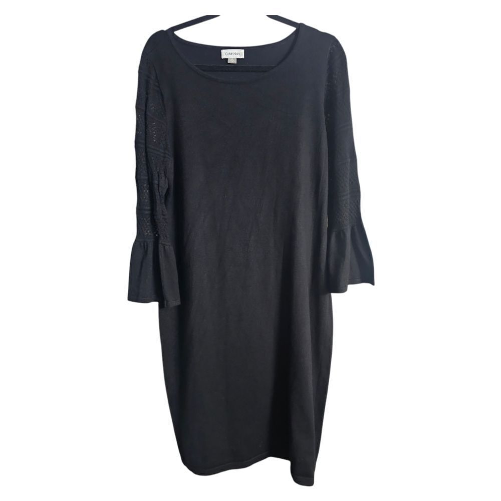 CALVIN KLEIN Black Bell Sleeve Sweater Dress - Size XL